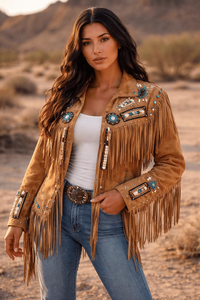 Chaqueta de Motocicleta de Cuero Genuino Personalizada para Mujer, con Flecos y Diseño de Estrella, Resistente al Viento, Ecológica, Estilo Occidental, Venta al Por Mayor - Product Image 3