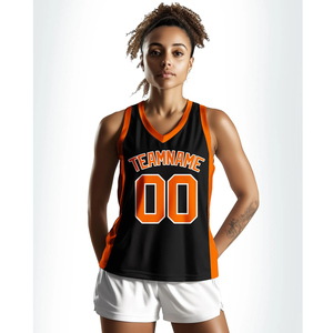Camiseta de Baloncesto Reversible Personalizada Negra y Naranja, Uniforme de Equipo Personalizado con Estampado Térmico o Bordado para Hombres, Mujeres y Jóvenes - Product Image 1