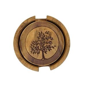 Round Wooden <b>Coaster</b> with Tree Engraved Design Solid Wood <b>Drink</b> <b>Coaster</b> for Tea Coffee Cups Table Protection and Home Decor Use - Product Image 6