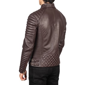 Chaqueta de Motociclista de Cuero Genuino Marrón para Hombre, de Alta Calidad, Corte Ajustado, Cuello Camisero, Cierres Frontales, Forro de Poliéster - Product Image 5