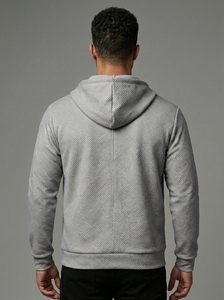 Veste à capuche zippée pour homme avec logo personnalisé, sweat-shirt texturé confortable avec poche avant pour un usage quotidien - Product Image 4