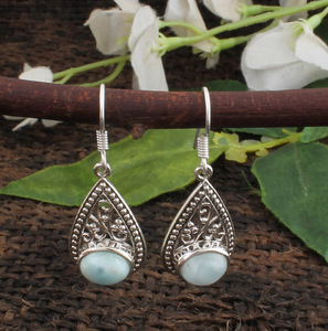 Auténticos Pendientes de Larimar Natural Dominicano, Plata de Ley 925, Joyería de Lujo Unisex para Bodas y Fiestas - Product Image 3
