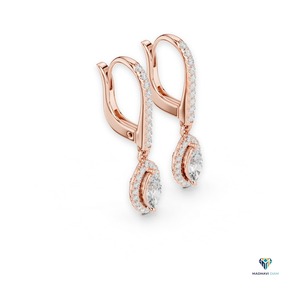 Boucles d'oreilles pendantes en or rose avec halo de marquises et diamant de laboratoire de 0,85 carat en or massif 14 carats, élégantes boucles d'oreilles pendantes pour femmes - Product Image 4