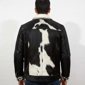 Chaqueta de Moda Personalizada con Cierre y Logotipo de Pelo de Vaca, Chaqueta de Cuero con Pelo de Vaca Real para Hombre - Product Image 6