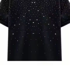 Camiseta de mujer de alta calidad con pedrería, de manga corta, a la moda, 100% algodón, camiseta para hombre, corte holgado, estampada - Product Image 2