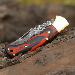 Cuchillo Plegable de Damasco Hecho a Mano con Construcción Duradera, Cuchillo de Bolsillo de Damasco con Fuerte Sistema de Bloqueo, Cuchillo Plegable de Damasco - Product Image 6
