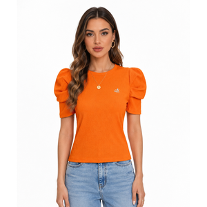 Nuevo Diseño 2026, Top Corto para Mujer, Blusa Casual Elegante, Personalizable con Logotipo, Camiseta de Mujer con Estampado DTG y Mangas Abullonadas - Product Image 1