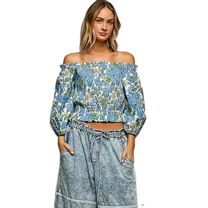 POL Floral Print Off-Shoulder Smocked Blouse - Product Image 1