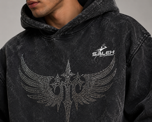 Sweat à capuche surdimensionné personnalisé délavé à l'acide, en coton épais 500 GSM, avec motif graphique en strass, style streetwear, pull, OEM ODM en gros - Product Image 5