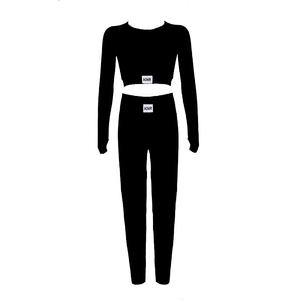 Ensemble de sport pour femmes avec logo personnalisé, vente en gros, vêtements de sport, ensemble de fitness, legging et haut court, 2 pièces, sans couture, manches longues, côtelé, ensemble de yoga - Product Image 3