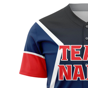 Men Custom Navy Red Button Up Baseball Jersey Breathable Softball Team Uniform Athletic Sports Shirt for Training <b>Games</b> - Product Image 4
