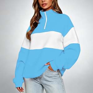 Sudadera OEM al por mayor para mujer, con bloques de color, media cremallera, manga larga, cuello alto, holgada, oversize, 280 GSM, 100% algodón - Product Image 5