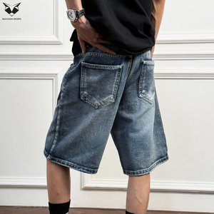 Shorts en jean droits mi-taille respirants et légers en maille pour homme, coupe ample décontractée, été 2026, avec logo personnalisé - Product Image 4