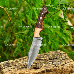 Cuchillo de Caza de Acero de Damasco con Mango de Madera, Hoja de Punta Caída, Espiga Completa, Cuchillo de Supervivencia para Exteriores de 8 Pulgadas, Venta al por Mayor Directa de Fábrica - Product Image 4