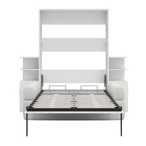 Queen Size White Wall Murphy <b>Bed</b> <b>with</b> <b>Sofa</b> and <b>Storage</b> Cabinets Space-Saving Home Office and Guest Room Furniture - Product Image 6