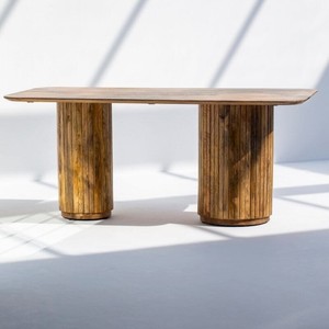 Table à manger ronde en bois longue Vandana Zentrix Stellar avec pieds ronds, design contemporain fait main et massif - Product Image 4