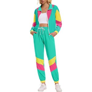 Women Color Blocking Tracksuit Full Sleeve Zipper Sporty <b>Jogging</b> <b>Suit</b> With Side Pockets Spring Wear - Product Image 1