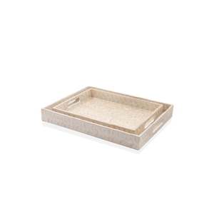 Plateau de service rond en rotin naturel fait main avec incrustation de nacre, motif floral tissé, plateau décoratif en nacre - Product Image 5