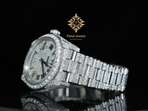 นาฬิกาเพชรสำหรับผู้หญิง Pahal Jewels ขนาด 40 มม. ตัวเรือนสแตนเลสทรงกลม ระบบอนาล็อก ควอตซ์ สายแฟชั่นหรูหรา พร้อมหน้าปัดแสดงวันที่ - Product Image 6