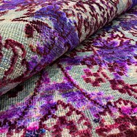 Tapis moderne vintage en laine noué à la main, motif floral vieilli, violet royal et turquoise ardoise brillant, à poils ras, avec franges, pour la maison