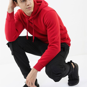 Men's Pullover Fleece <b>Hoodie</b> with Kangaroo Pocket – <b>Red</b> - Product Image 2