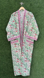 Indian Floral Hand Block Print Handcrafted 100% Cotton Women's Long Sleeve V-Neck <b>Kimono</b> Robe Machine-Washable Summer High - Product Image 2