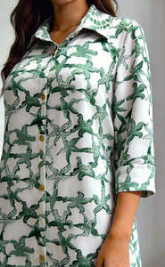 เดรสเชิ้ตผ้าซาตินพิมพ์ลายปลาดาว แขนยาว ติดกระดุม ทรงมิดิ สวมใส่สบาย ระบายอากาศได้ดี ซักได้ เหมาะสำหรับวันพักผ่อนริมชายหาด - Product Image 6