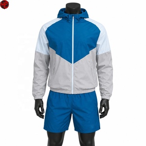 Conjunto Deportivo para Hombre con Chaqueta con Capucha y Pantalones Cortos en Bloques de Color, Ligero, para Entrenamiento Atlético, Conjunto Deportivo de Primavera, Cortavientos - Product Image 1