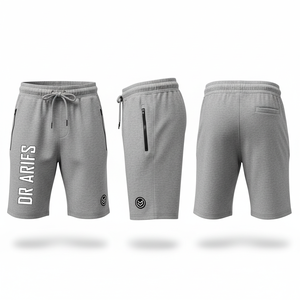 Dr. Arifs graue Freizeit-Bermudashorts für Herren mit Kordelzug und Taschen, Sweatpants-Stil mit Logo-Print vorne - Product Image 1