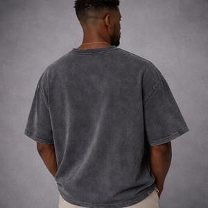 Camiseta de algodón de punto estampada de alta calidad para hombre, cuello redondo, holgada, con apliques bordados, lavada, estilo boxy, desgastada, tallas grandes - Product Image 3