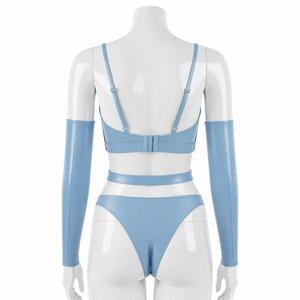Conjunto de sujetador con aros de piel sintética roja para mujer, con tanga y brazaletes, lencería sexy de dos piezas, estilo push-up de copa completa. - Product Image 4
