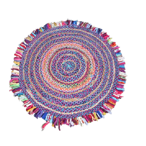 Round Handmade Bohemian <strong>Jute</strong> Mat With Geometric Pattern For Home Decor Medium Thickness - Product Image 5