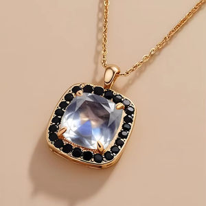 จี้สร้อยคอรูปวงแหวนมูนสโตน ทองเหลือง เงินแท้ 925 ทอง 14K ประดับแบล็คสปิเนล แฟชั่นโดดเด่น ของขวัญสำหรับผู้หญิง รุ่นพิเศษ - Product Image 1