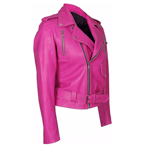 Chaqueta de Motera de Piel de Oveja Rosa para Mujer, Transpirable, Resistente al Viento, de Alta Calidad, para Invierno, con Diseño Desmontable - Product Image 3
