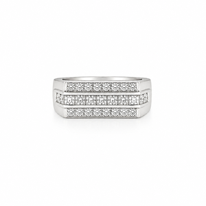 925 Sterling Silver <b>Mens</b> Diamond Three Row Channel Set <b>Ring</b> High Polish Finish Bold Modern Wedding Band Party Daily Wear Gift fo - Product Image 1