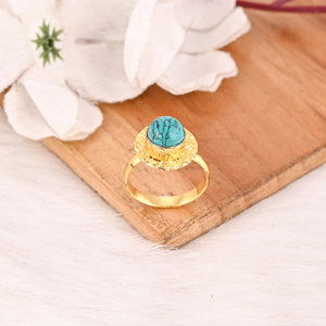 Natural Synthetic <b>Turquoise</b> Gemstone <b>Ring</b> Handmade Stylish Brass Jewelry for Women - Product Image 4