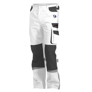OJ Men's White <b>Work</b> <b>Pants</b> With <b>Black</b> Knee Pads Abrasion Resistant Cotton Material Uniform <b>Pants</b> - Product Image 1