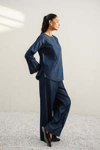 Camisa Túnica de Mezclilla Ligera de Color Azul Vintage para Mujer, Camisas Túnica Holgadas de Manga Larga con Botones, Estilo Casual para Damas - Product Image 3