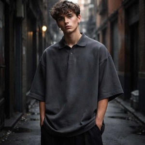 Polo Homme Oversize Personnalisé avec Logo, Coton Lourd, Style Streetwear, Coupe Ample, Manches Courtes - Product Image 4