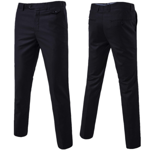 Pantalon tissé uni noir pour homme, coupe classique, respirant, avec fermeture boutonnée - Product Image 1