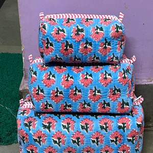 Floral Pattern Cosmetic Bag Blue Red Pink Vintage Style Zipper Closure Toiletry Bag Multi Function <b>Makeup</b> Organizer Textile - Product Image 5