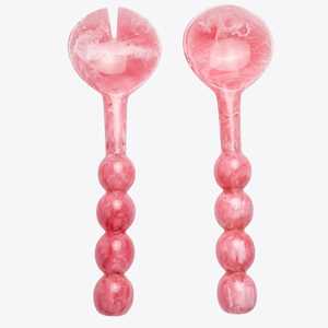 Resin <b>Salad</b> Server Set Pink Marble Beaded Handle Serving Spoon Fork for Kitchen Dining Table Wholesale Supplier - Product Image 2