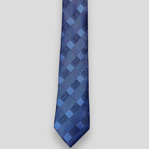 Premium Blue Checkered Necktie | Elegant Self Pattern Jacquard Polyester <b>Tie</b> for Men Formal Business Wedding Party Fashion - Product Image 1