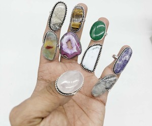 Wholesale Brass Mixed Gemstone Assorted <b>Rings</b> Silver Plated Bezel Setting Natural <b>Crystal</b> Fashion <b>Ring</b> Factory Direct - Product Image 1