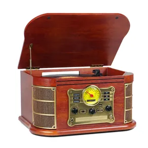 Vintage Lautsprecher Guter Sound mit Fernbedienung Home System Einfach zu bedienender Nostalgie All-in-One-Plattenspieler mit Kassetten-CD