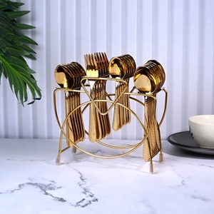 Couverts de table élégants et luxueux – Cuillère, fourchette et couteau en acier inoxydable finition or pour hôtels et restaurants - Product Image 5