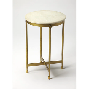 Table basse ronde en métal fantaisie avec plateau blanc et finition dorée pour la décoration du salon à la maison - Product Image 1