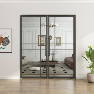 معدن داخلي مزدوج حديث فرنسي من الزجاج الشفاف للشقق المنزلية مع فولاذ أسود للاستخدام في الحمام - Product Image 1