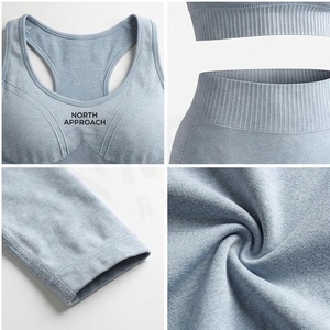 Ensemble de yoga 2 pièces North Approach : Crop top dos nageur et Legging taille haute longueur intégrale, bleu clair uni, anti-transpiration, pour femme - Product Image 4