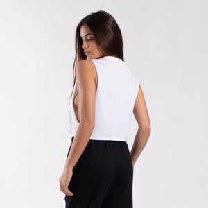 Crop top blanc sans manches pour femme, col rond, couleur unie, jersey, style minimaliste, vêtements printemps-été - Product Image 4